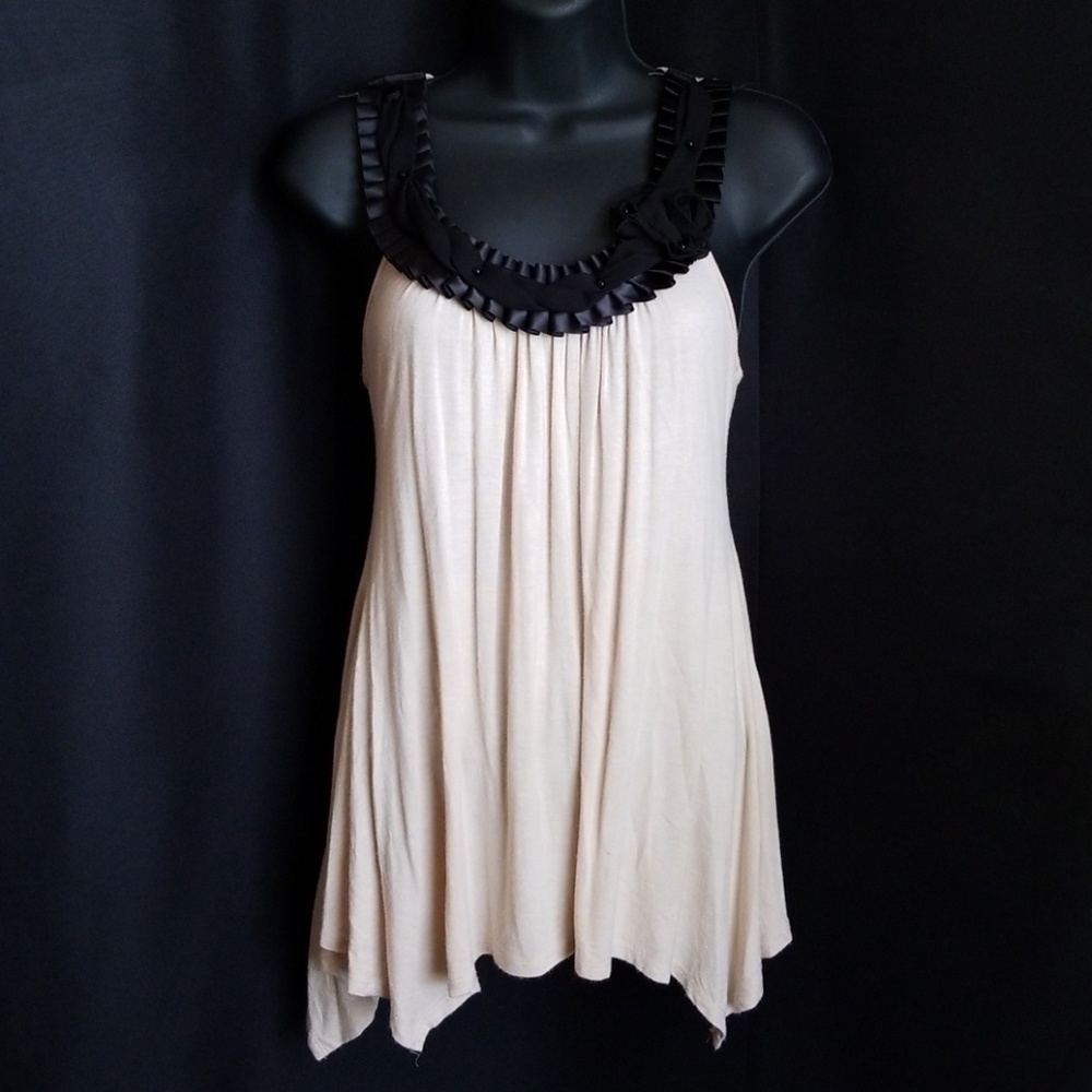 Oatmeal Tank Top with Black Detailing